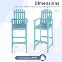 Tabouret de bar extérieur ergonomique de 31 po de hauteur avec design à lattes pour table de bar de 40 po ou 43 po, couleur turquoise
