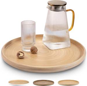 Plateau de service rond en bois artisanal pour la nourriture, table basse ottoman, charcuterie ou décoration intérieure naturelle - Product Image 3