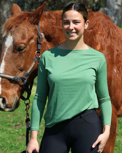 Haut d'équitation personnalisé OEM pour femmes, respirant, à manches longues, en tissu extensible, vêtements d'équitation, hauts d'équitation - Product Image 6