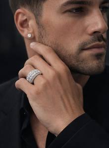 แหวนฮิปฮอปผู้ชายสุดหรู ดีไซน์ประดับเพชรหลายแถว เงินแท้ 925 ชุบทอง 10K 14K  เครื่องประดับโดดเด่นเป็นเอกลักษณ์ ของขวัญสำหรับเขา - Product Image 4