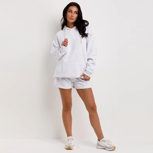 Women's <b>2</b> <b>Piece</b> Long Hoodie & Shorts <b>Set</b> Regular Fit Solid Color Fleece Casual Wear Winter Breathable Sweating Daily Outfit - Product Image 6