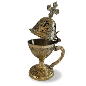 Brûleur d'encens en laiton avec croix sur le dessus, fait main, religieux, pour l'Église orthodoxe orientale, diffuseur d'arômes Bakhoor pour la maison, toutes saisons - Product Image 4