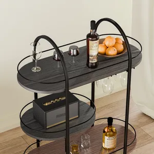 Chariot de service moderne en métal fait main avec finition élégante en poudre, étagères en verre trempé, fabrication artisanale haut de gamme - Product Image 4