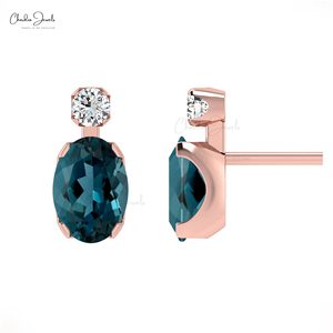 Natural 7x5mm <b>London</b> Blue Topaz Studs 14k Solid Gold Gemstone Studs Earring Handmade Wedding Earrings Wholesale Lots - Product Image 2