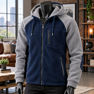 Veste à capuche en polaire pour homme, confectionnée en tissu polaire moelleux, texture confortable, fermeture avant sur toute la longueur, capuche spacieuse, élastique - Product Image 1