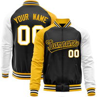 Veste universitaire personnalisée pour homme, noire, jaune et blanche, style baseball, fermeture éclair sur le devant, nom et numéro de l'équipe imprimés, vêtement décontracté pour l'automne