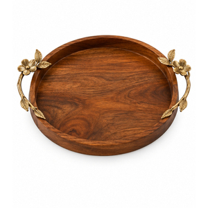 Bandeja de Servir de Madera Hecha a Mano con Asas Decorativas de Metal con Forma de Ramas de Orquídea, Tabla de Madera Sólida para Hotel o Restaurante - Product Image 2