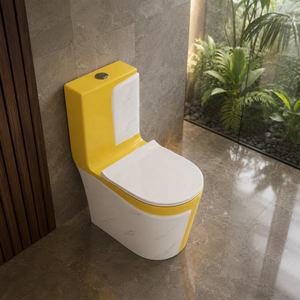 WC monobloc moderne en céramique avec design marbre jaune et blanc, chasse d'eau par lavage - Product Image 6