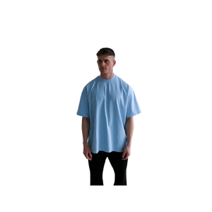T-shirt décontracté pour homme en coton bleu clair surdimensionné de qualité supérieure 300 GSM, col rond, manches courtes - Product Image 1