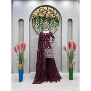 Hermoso juego de Parte superior inferior y Dupatta con hilo y secuencia de trabajo tamaño XL - Product Image 2