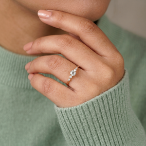 Round Cut Five Stone Engagement <b>Ring</b> 14K Gold Moissanite Cluster <b>Ring</b> - <b>Dainty</b> Round Diamond Stackable Band - Product Image 3