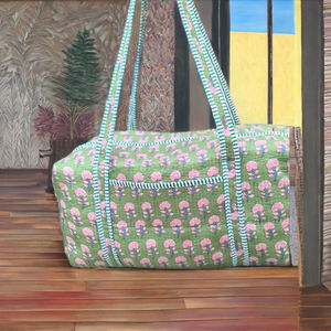 กระเป๋าเดินทางแบบดัฟเฟิล ผ้าฝ้ายลายบล็อกพิมพ์แบบดั้งเดิม ความจุขนาดใหญ่ เป็นมิตรกับสิ่งแวดล้อม น้ำหนักเบา ทนทาน เหมาะสำหรับออกกำลังกาย ทำงาน และเดินทาง - Product Image 1