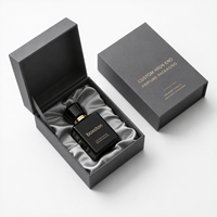 Caja de Embalaje de Perfume para Hombre de Cartón Rígido Negro con Logotipo Personalizado, con Lámina Dorada y Forro de Satén