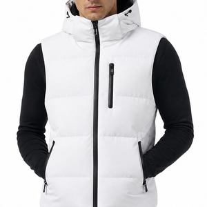 Best selling <b>Men's</b> <b>White</b> Hooded Puffer <b>Vest</b> With Zipper Closure And Side Pockets Windproof Winter Jacket Casual Style - Product Image 2