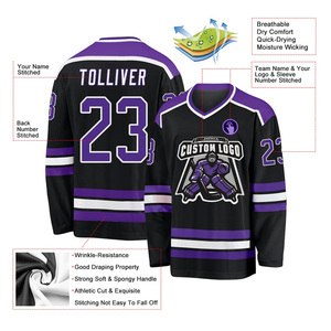Wholesale Custom Logo <b>Men's</b> <b>Black</b> Ice Hockey Jersey V-Neck Full Sleeve Sublimated Print Polyester Apparel - Product Image 3