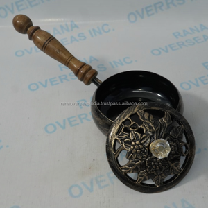 Luxury Iron <b>Incense</b> Burner Antique Style Wooden Handle <b>Incense</b> <b>Holder</b> for Aromatherapy Meditation and Prayer - Product Image 4