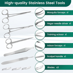 Kit d'entraînement à la suture réutilisable de qualité supérieure pour fournisseurs : Outils en acier inoxydable, coussinets en silicone durables avec plaies pré-découpées - Product Image 2