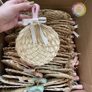 Bulk Bamboo Handheld Fan Straw Lining Painted Design | 100% Natural Bamboo | Modern Handmade Decor <b>Gift</b> for <b>Easter</b> Christmas - Product Image 3