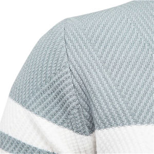 Men's Crew Neck Striped Knitted Pullover Regular Fit Casual Autumn Wear Blue White Color Block Long Sleeve Sweater - Product Image 4