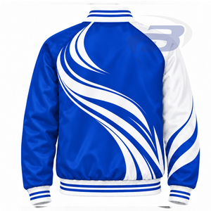 Chaqueta Universitaria de Satén en Contraste Azul y Blanco para Mujer Zeta Phi Beta, con Letras Griegas Bordadas, Cuello y Puños de Punto a Rayas, Prenda Exterior ZPB - Product Image 2
