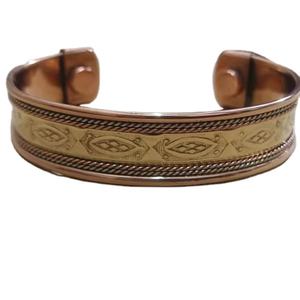 Wide Pure <b>Copper</b> Brass Engraved <b>Magnetic</b> Therapy <b>Bracelet</b> Ovoid Pattern Arthritis Pain Relief Statement Cuff Unisex Wellness - Product Image 1