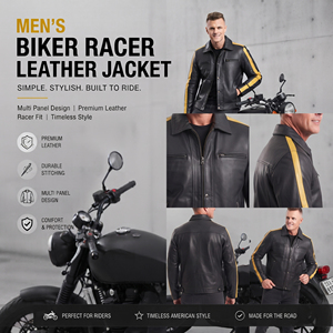 Chaqueta de Cuero de Diseño Personalizado para Hombre, Chaqueta de Motociclista de Cuero Vacuno Genuino, Chaqueta de Cuero con Bolsillo en el Pecho para Hombre - Product Image 5