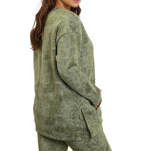 Sweat-shirt à poche unie pour femmes grandes tailles, tissu jersey respirant en polyester/coton, poche avant, manches longues, col rond côtelé - Product Image 4