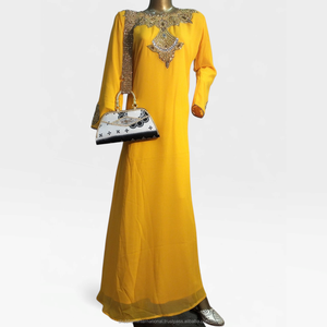 Orange Luxury Kaftan <b>Dress</b> with <b>Silver</b> Gold Embroidered Neckline and Cuff Detail for Wedding Party Wear - Product Image 4