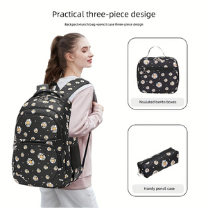 3PCS Girls Daisy Custom Print School Backpack <b>Set</b> Insulated <b>Lunch</b> Bag Pencil Case Large Capacity Waterproof Wholesale - Product Image 3