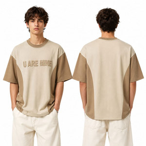 Camiseta Oversize de Contraste de Color con Bloques, Cuello Redondo, Manga Corta, Estampado de Letras en Relieve, Ajuste Casual de Punto para Hombre - Product Image 2