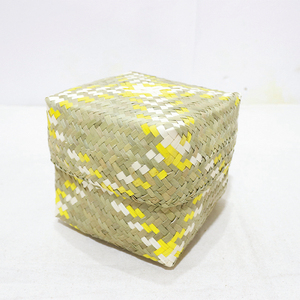 Trending Durable Natural Palm Leaf Eco-friendly Hand-woven <b>Square</b> Storage <b>Basket</b> with Multifunctional Design and Cover - Product Image 5