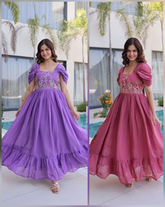 Latest Designer Readymade Gown in Mal Chanderi with Beads Embroidery Work for Party and Festive Occasion for Women Fancy Wear - Product Image 6