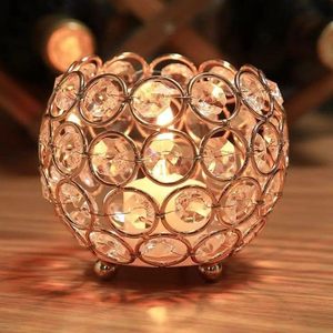 Ensemble de 2 porte-bougies en cristal doré de luxe, porte-bougies votifs ronds en métal avec perles de cristal taillées en diamant pour mariage - Product Image 2