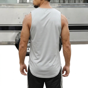 Camisetas sin mangas de punto de color liso para hombre, cuello redondo, secado rápido, holgadas, deportivas, de elastano/poliéster, para culturismo - Product Image 2