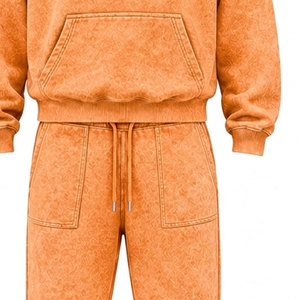 Conjunto Deportivo para Hombre, Color Naranja Lavado al Ácido, 100% Algodón, 480 gsm, Alta Calidad, con Pedrería, Pantalones Largos con Cordón Ajustable, Ropa Casual - Product Image 2