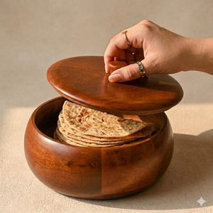 Wooden Chapati <b>Box</b> with Lid Round Roti Storage Container Bread <b>Box</b> for Chapati Paratha Snacks Natural Finish - Product Image 2