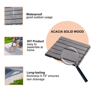 10 Pezzi di Piastrelle Incastrabili in Legno di Acacia Grigio Chiaro con Motivo a Righe 30x30 cm per Pavimentazione Esterna di Patio e Balcone - Product Image 5