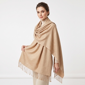 Wholesale Women <b>Pashmina</b> Style <b>Shawl</b> 550g Oversized Woven Solid Fringe Winter Wrap 130x240cm OEM ODM Custom - Product Image 1