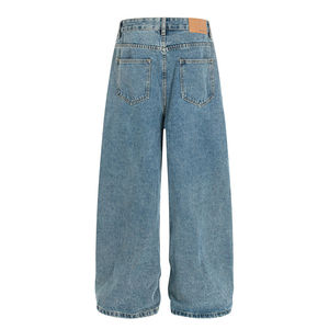 Pantalon décontracté NEXO INDUSTRIES à taille plissée, bleu délavé, avec structure à boutons obliques, coupe ample et jambe large, pour hommes et femmes - Product Image 6
