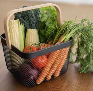 New Color Wire <b>Basket</b> With Wooden Base Stockable Metal Wire <b>Baskets</b> Iron Pantry Storage <b>Baskets</b> - Product Image 5