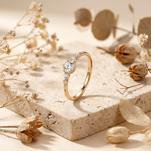 Round Cut Five Stone Engagement <b>Ring</b> 14K Gold Moissanite Cluster <b>Ring</b> - <b>Dainty</b> Round Diamond Stackable Band - Product Image 6
