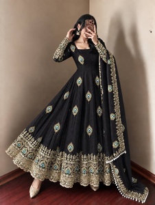 Black Embroidered Anarkali <b>Suit</b> Floor-Length Traditional Wear For <b>Women</b> India Pakistan <b>Wedding</b> Party Dress From Samp Corporation - Product Image 1