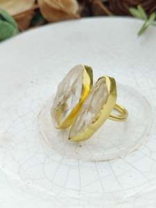 Anillo de Cóctel con Gema de Cuarzo Geométrico, Chapado en Oro, Estilo Bohemia, Piedra de Nacimiento de Abril, Unisex, para Uso Diario, Regalo de Compromiso, Fiesta - Product Image 6