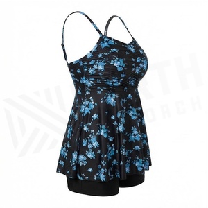 Maillot de bain imprimé floral pour femme, grande taille, haut à bretelles torsadées froncé avec short, ensemble bikini - Product Image 3