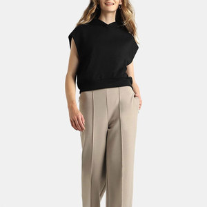 Women's Hooded Sleeveless <b>Crop</b> <b>Top</b> Solid Color Knitted Cotton Casual Sweatshirt With Pockets Spring Wear Sleeveless Hoodie - Product Image 5