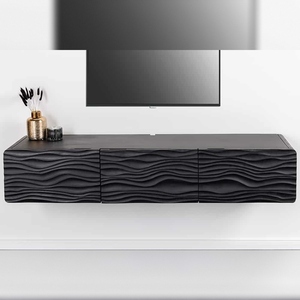 Meuble TV Vandana Imperial Field WAVE 160cm en bois de manguier noir avec sculptures 3D suspendues - Product Image 2