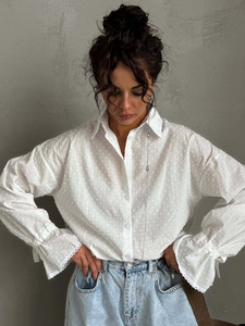 Chemise tendance en coton pour femme, style chic printemps-été, bouton unique, nouvelle collection automne, élégante, manches évasées - Product Image 4