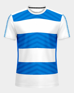 Maillot de football personnalisé pour homme, bleu et blanc, motif géométrique, manches courtes, col rond, tissu respirant en polyester, vêtements de sport - Product Image 1