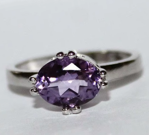 Natural Purple Amethyst Oval Faceted Gemstone Classic Style Prong Setting IGI Certified Wedding Party 925 Sterling Silver <b>Ring</b> - Product Image 5