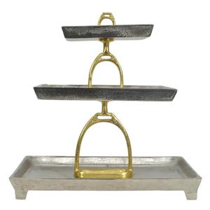 Bandejas Rectangulares Plateadas para Servir Frutas, Chocolate y Postres, Soporte de Pastel de Lujo de 3 Niveles Estilo Montura de Caballo Dorada para Bodas - Product Image 2